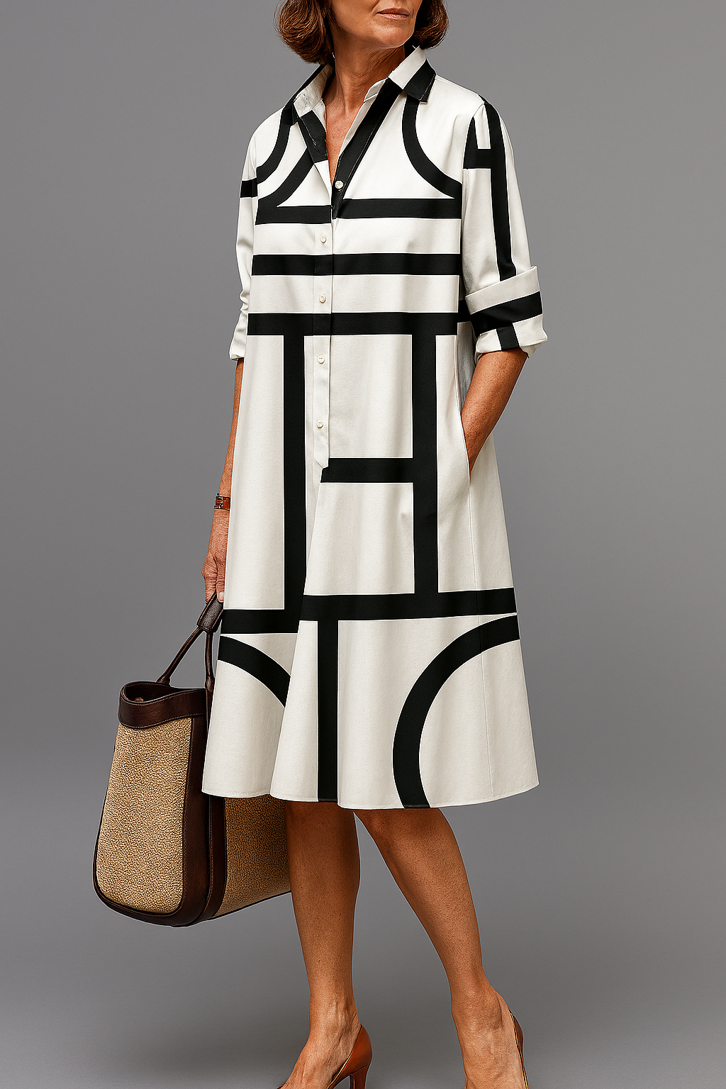 Caroline | Geometric Shirt Dress